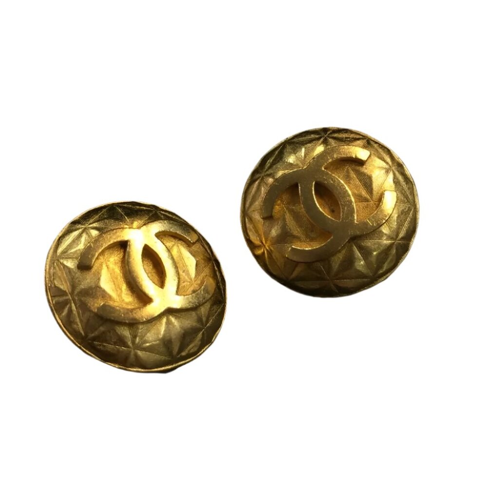 Chanel Cc Gold Button Earrings - image 1